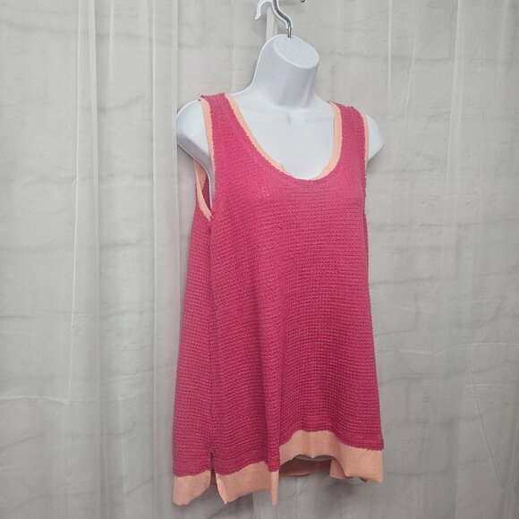 Pink Peach Waffle Weave Thermal Tank Boho Beach Summer L - Picture 3 of 9